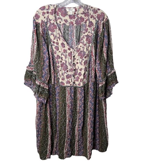 Style & Co Women’s 4X Boho Peasant Dress Floral Paisley Print Flowy Tunic Plus - Picture 1 of 7